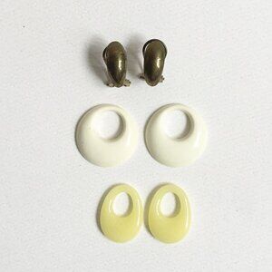 Vintage Interchangeable Yellow Stone & Cream Door Knockers Pierced Earrings Set